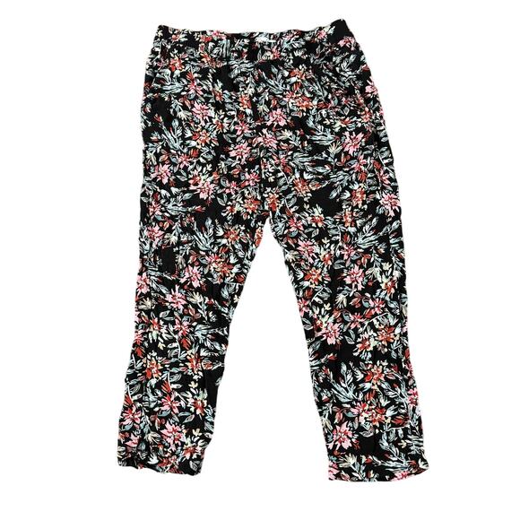 Jessica Simpson Black Floral Pull On Pants Pockets Ankle - Women's Size M - Picture 1 of 10